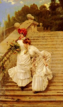 matteo the featherbed fan Painting - Matteo The Rendezvous woman Vittorio Matteo Corcos